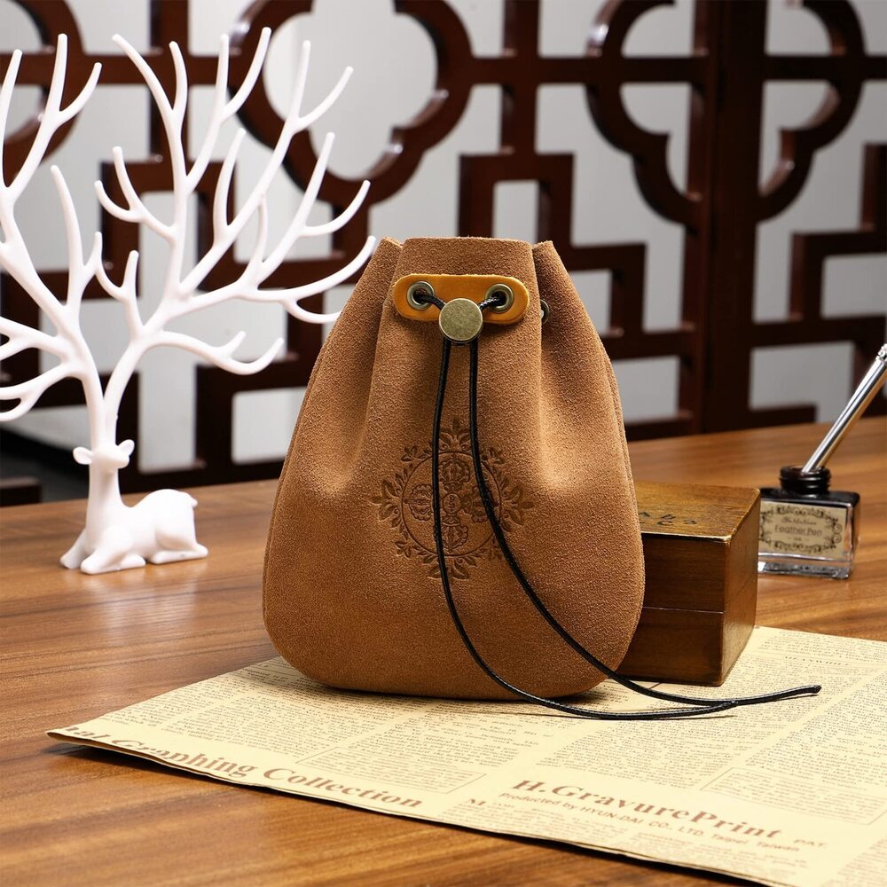 7208 Leather Drawstring Jewelry Pouch for Rings and Necklaces, Travel - Picture 2 of 9